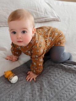 Barboteuse Fleurie Bébé Manches Longues Caramel Imprimé - Vertbaudet