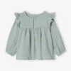 Blouse à Volants Bébé En Gaze De Coton Vert D'eau - Vertbaudet