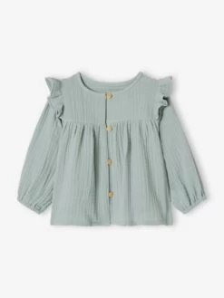 Blouse à Volants Bébé En Gaze De Coton Vert D'eau - Vertbaudet