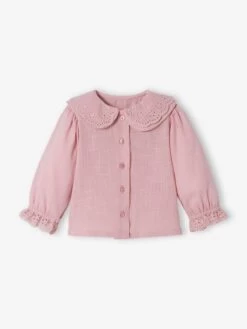 Blouse Double Col Bébé En Tissu Flammé Lilas Poudré - Vertbaudet