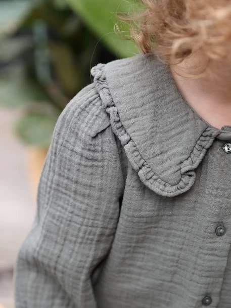 Blouse En Gaze De Coton Bébé Col Fantaisie Kaki - Vertbaudet – Image 2