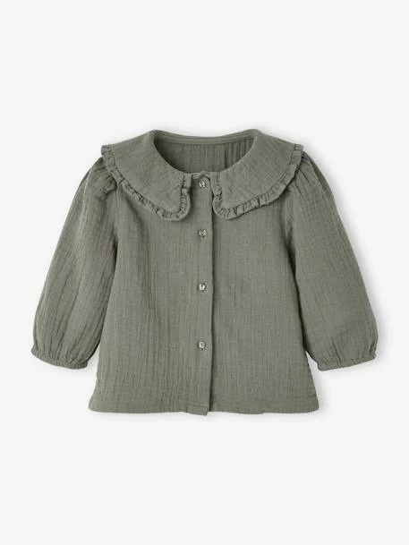 Blouse En Gaze De Coton Bébé Col Fantaisie Kaki - Vertbaudet – Image 3
