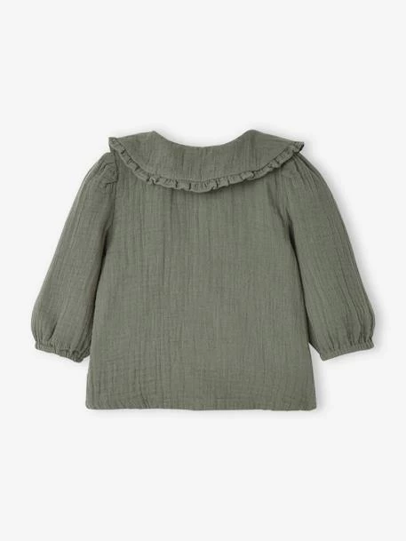 Blouse En Gaze De Coton Bébé Col Fantaisie Kaki - Vertbaudet – Image 4