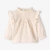 Blouse Volantée Bébé En Tissu Flammé Beige Clair - Vertbaudet