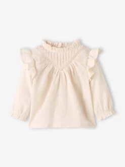 Blouse Volantée Bébé En Tissu Flammé Beige Clair - Vertbaudet