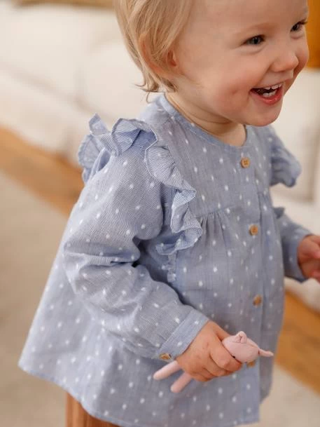 Blouse Volantée Bébé Fille Indigo Rayé - Vertbaudet