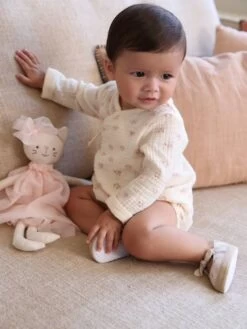 Body Fleuri En Gaze De Coton Bébé Naissance Manches Longues écru - Vertbaudet