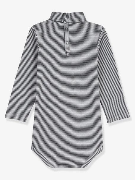 Body Manches Longues Col Roulé Rayé En Coton Bio PETIT BATEAU Gris - Petit Bateau – Image 2