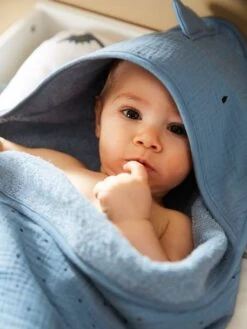 Cape De Bain Bébé En Gaze De Coton + Gant De Toilette PETIT DINO Vert - Vertbaudet