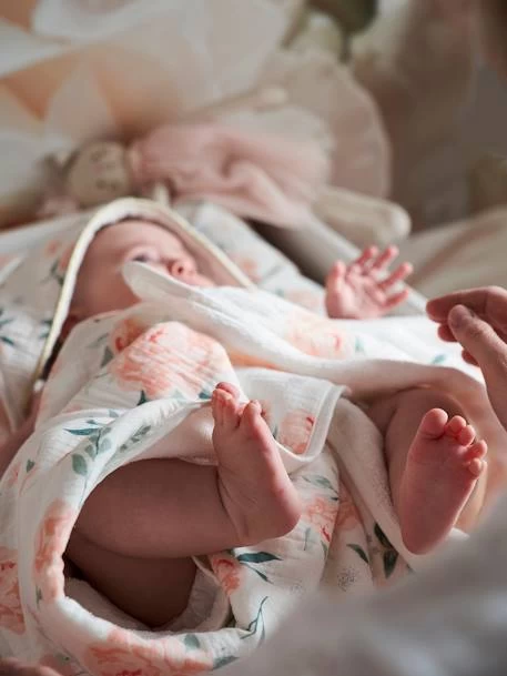 Cape De Bain Personnalisable Gaze De Coton EAU DE ROSE écru / Rose - Vertbaudet – Image 2