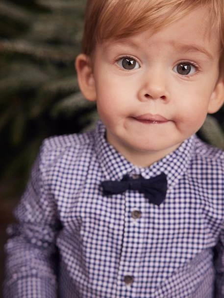 Chemise à Carreaux Bébé Avec Son Noeud Papillon Carreaux Bleu Indigo - Vertbaudet – Image 2
