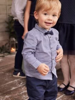 Chemise à Carreaux Bébé Avec Son Noeud Papillon Carreaux Bleu Indigo - Vertbaudet