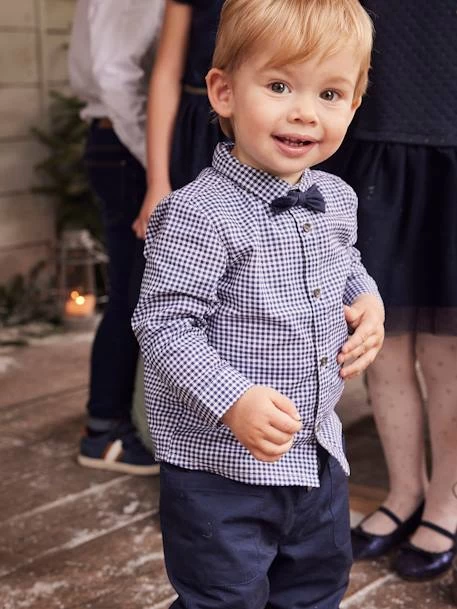 Chemise à Carreaux Bébé Avec Son Noeud Papillon Carreaux Bleu Indigo - Vertbaudet
