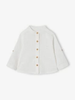 Chemise Col Mao Bébé Manches Retroussables Blanc - Vertbaudet