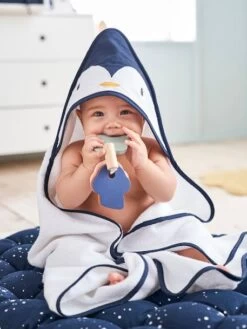 Coffret Cape De Bain + Gant Pingouin Blanc / Bleu - Vertbaudet