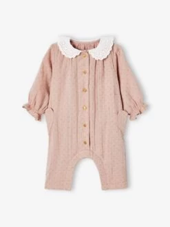 Combinaison Bébé Col En Broderie Anglaise Rose Imprimé - Vertbaudet