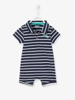 Combinaison De Plage Col Polo Bébé Garçon Bleu Marine/blanc - Vertbaudet