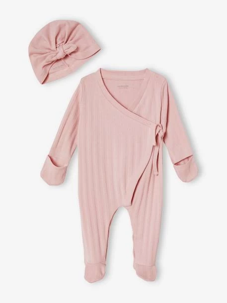 Combinaison En Maille Pointelle Bébé Et Son Bonnet Rose Poudre - Vertbaudet – Image 4