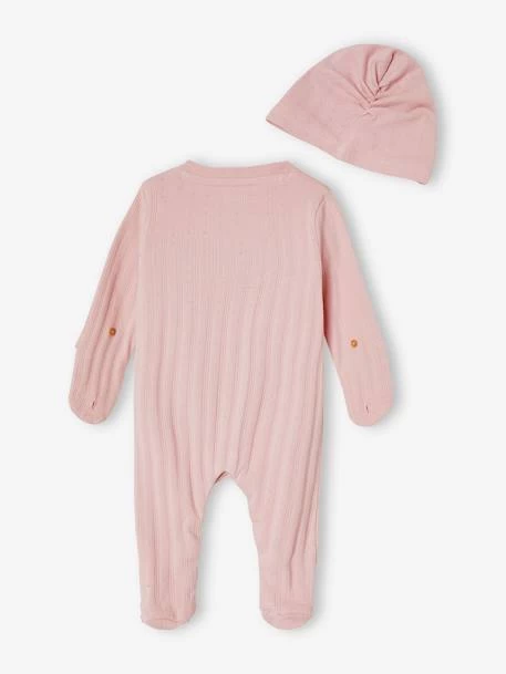 Combinaison En Maille Pointelle Bébé Et Son Bonnet Rose Poudre - Vertbaudet – Image 5