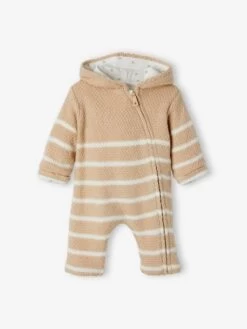 Combinaison En Tricot Bébé Naissance Doublée Beige - Vertbaudet