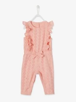 Combinaison Volantée En Broderie Anglaise Bébé Fille Rose Pâle - Vertbaudet