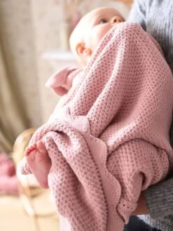 Couverture Bébé Tricot Point De Riz En Coton Rose - Vertbaudet