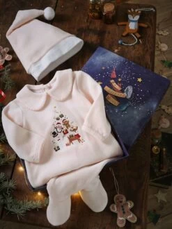 Dors-bien Bébé Fille Noël Et Bonnet En Velours Rose Pâle - Vertbaudet