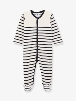 Dors-bien Bébé Rayé En Velours PETIT BATEAU Blanc Rayé Marine - Petit Bateau