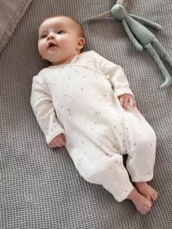 Dors-bien Cache-coeur Bébé En Gaze De Coton Ouverture Naissance Blanc Imprimé - Vertbaudet