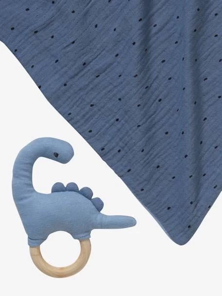 Doudou En Gaze De Coton + Hochet En Bois PETIT DINO Multicolore - Vertbaudet – Image 6