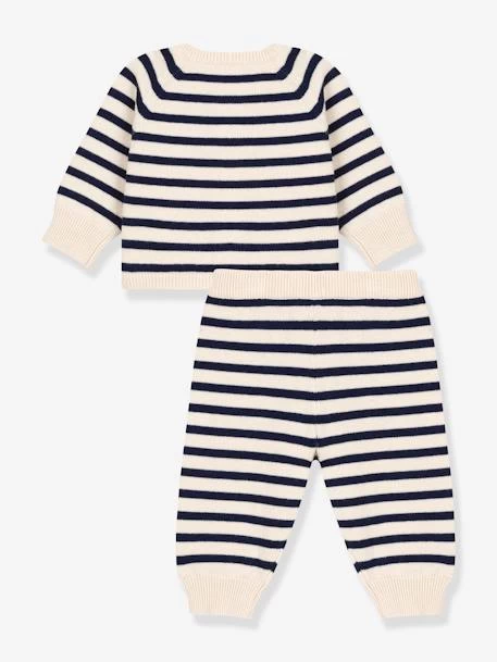 Ensemble 2 Pièces Bébé En Tricot Rayé Laine Et Coton PETIT BATEAU Blanc Imprimé - Petit Bateau – Image 2
