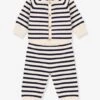 Ensemble 2 Pièces Bébé En Tricot Rayé Laine Et Coton PETIT BATEAU Blanc Imprimé - Petit Bateau