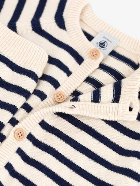 Ensemble 2 Pièces Bébé En Tricot Rayé Laine Et Coton PETIT BATEAU Blanc Imprimé - Petit Bateau – Image 3