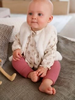 Ensemble 3 Pièces Bébé Blouse + Legging + Veste En Fausse Fourrure Bois De Rose - Vertbaudet