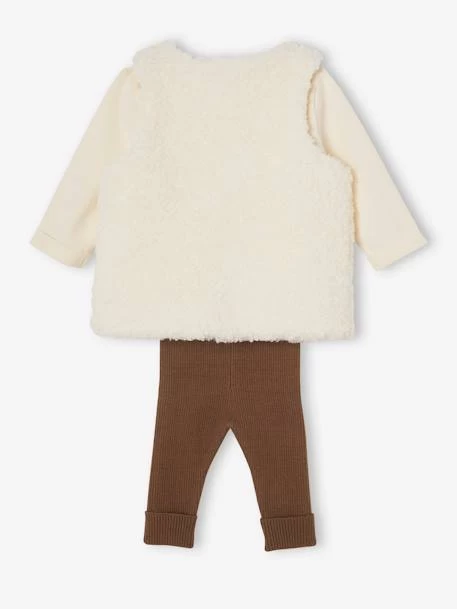 Ensemble 3 Pièces Bébé : Gilet En Fausse Fourrure, T-shirt Et Legging Beige - Vertbaudet – Image 5