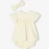 Ensemble 3 Pièces Bébé : Robe + Bloomer + Bandeau Jaune Pastel - Vertbaudet