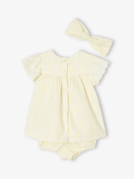 Ensemble 3 Pièces Bébé : Robe + Bloomer + Bandeau Jaune Pastel - Vertbaudet – Image 5