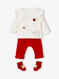 Ensemble 3 Pièces Bébé Sweat + Pantalon + Chaussettes écru - Vertbaudet