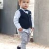 Ensemble 4 Pièces Bébé Garçon Cérémonie Gilet + Chemise + Noeud Papillon + Pantalon Encre - Vertbaudet