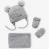 Ensemble à Pois Bonnet + Snood + Moufles Bébé Fille Gris Chiné Foncé - Vertbaudet
