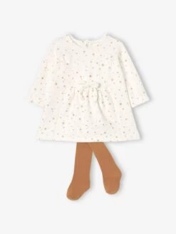 Ensemble Bébé 2 Pièces Robe Imprimée + Collant Beige - Vertbaudet