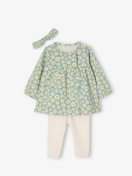 Ensemble Bébé Naissance 3 Pièces Bandeau, Robe à Motifs Et Legging Bleu Grisé - Vertbaudet – Image 2