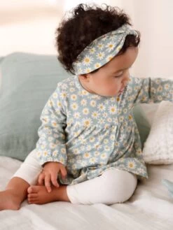 Ensemble Bébé Naissance 3 Pièces Bandeau, Robe à Motifs Et Legging Bleu Grisé - Vertbaudet
