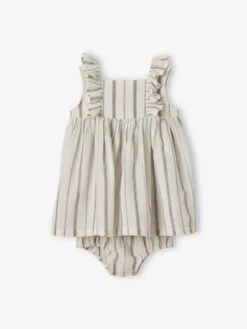 Ensemble Bébé Robe + Bloomer Ivoire Rayé - Vertbaudet