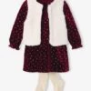 Ensemble Bébé : Robe En Velours + Gilet En Fausse Fourrure + Collants Bordeaux - Vertbaudet