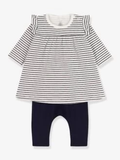 Ensemble Bébé Robe Marinière + Legging PETIT BATEAU écru - Petit Bateau
