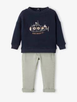Ensemble Bébé Sweat En Molleton + Pantalon En Sergé Encre - Vertbaudet