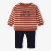 Ensemble Bébé Sweat + Pantalon En Velours Chocolat Rayé - Vertbaudet
