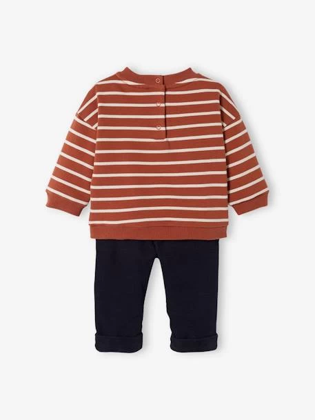 Ensemble Bébé Sweat + Pantalon En Velours Chocolat Rayé - Vertbaudet – Image 4