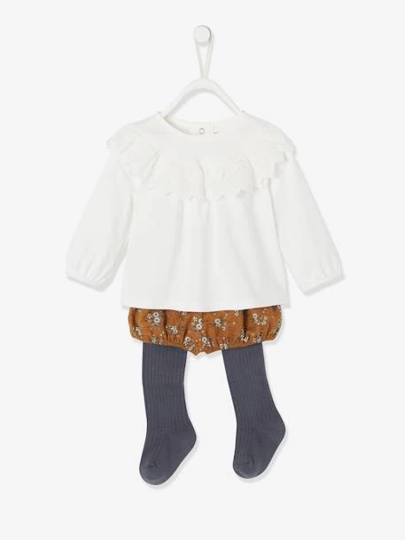 Ensemble Blouse + Bloomer + Collants Bébé Naissance Caramel Imprimé - Vertbaudet – Image 2